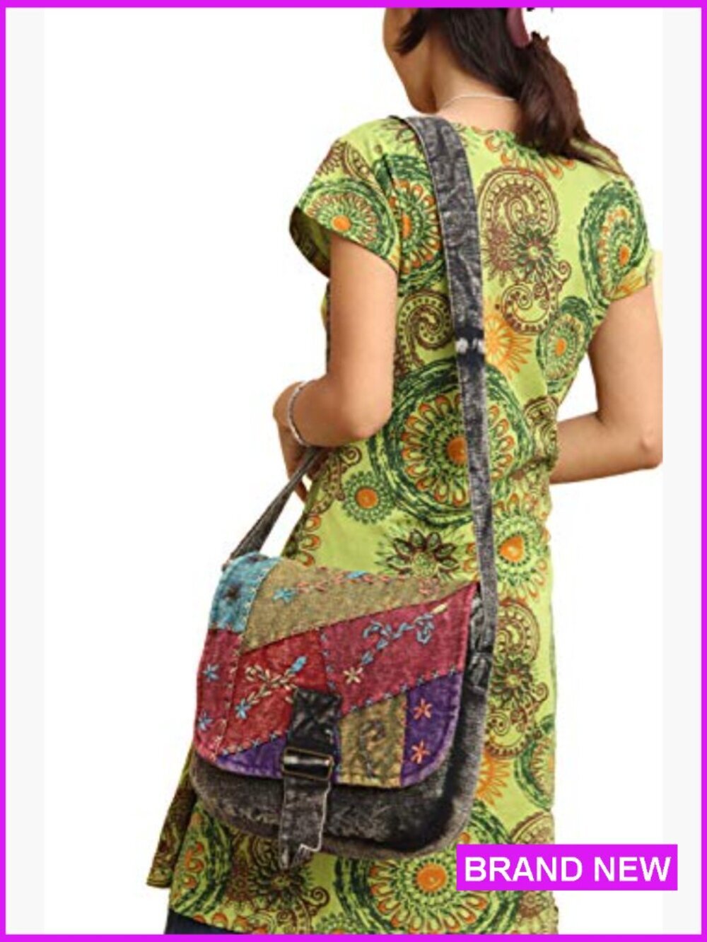Cotton Messenger Shoulder Bag Boho Handmade Patchwork Crossbody Functional - Picture 2 of 6